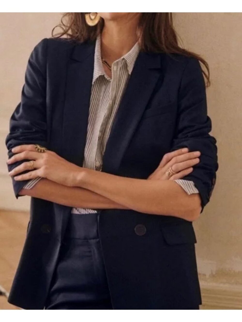 NWOT Sezane CHRISTIE JACKET Double breasted suit BLUE thin wool SZ36 US4 bust 36